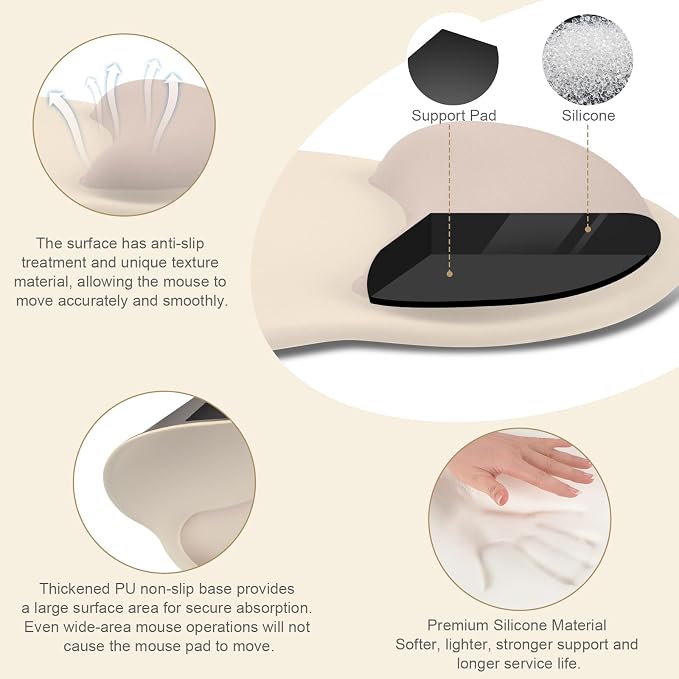 MOSISO Wrist Rest Support for Mouse Pad&Keyboard Set, Apricot | Circle Curved Ergonomic Mousepad Non-Slip Base Home/Office Pain Relief&Easy Typing Pad with Soft Cloth&Silicone Lining - Image 2