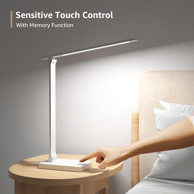 Lepro LED Desk Lamp with USB Charging Port for Dorm Room, 700LM 9.5W, White | Dimmable Table Lamp, 5 Colors 5 Brightness, Eye Caring Task Light for Home Office, Sewing, Crafting, Reading, Nail, Drafts - Image 7