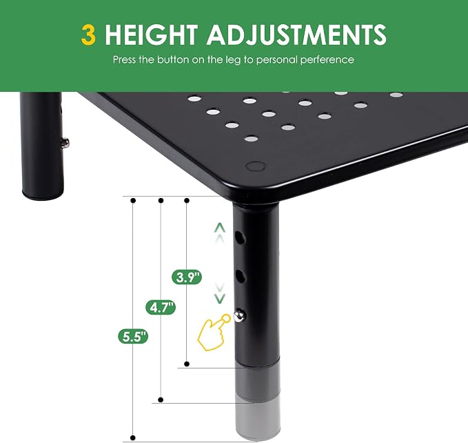 DOLALIKE 2 Pack Desktop Riser, 3 Height Adjustable Monitor stands for 2 Monitors, PC, Computer, Printer, iMac, Desktop Monitor Stand with Ventilated Platform for Airflow - Image 3