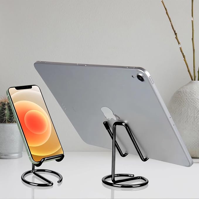ROPOSY Cell Phone Stand for Desk, Cute Metal Black Cell Phone Stand Holder Desk Accessories, Compatible with All Mobile Phones, iPhone, iPad - Image 7