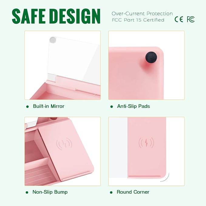 SELEAD Desktop Glass Whiteboard with Wireless Charger Station and Mirror, Dry Erase Board Computer Pad Keyboard Stand with Organizer for Home, School, Office Desk Accessories, Pink - Image 5