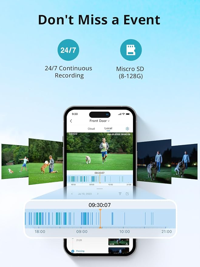 DEKCO 4 Pack Wired Home Camera Outdoor with 2K Color Night Vision, Pan Rotating 180° Security Cameras Support 24/7 Recording, 2.4GHz WiFi, AI Human Auto Tracking, Work with Alexa/Google Assistant - Image 3