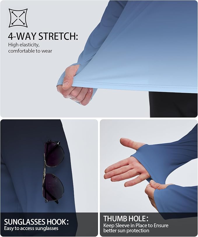 ZITY Men's Sun Protection Shirts Long Sleeve Rash Guard Hoodie UV UPF 50+ Fishing Running Athletic Sweatshirts - Image 3