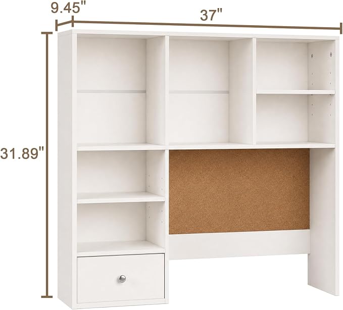 Desk Hutch Dorm with Cork Board, Shelves and Drawer | Desktop Bookshelf for College Dorm, Student Bedroom, White - Image 3