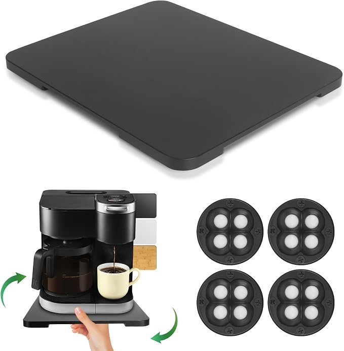 360°Rolling Tray Bamboo Kitchen Appliance Slider for Coffee Maker Pot | Countertops Sliding Tray Mat for Kitchen Appliances Easily Move Under The Cabinet Black 11.6×13.9 by GIASSVIO
