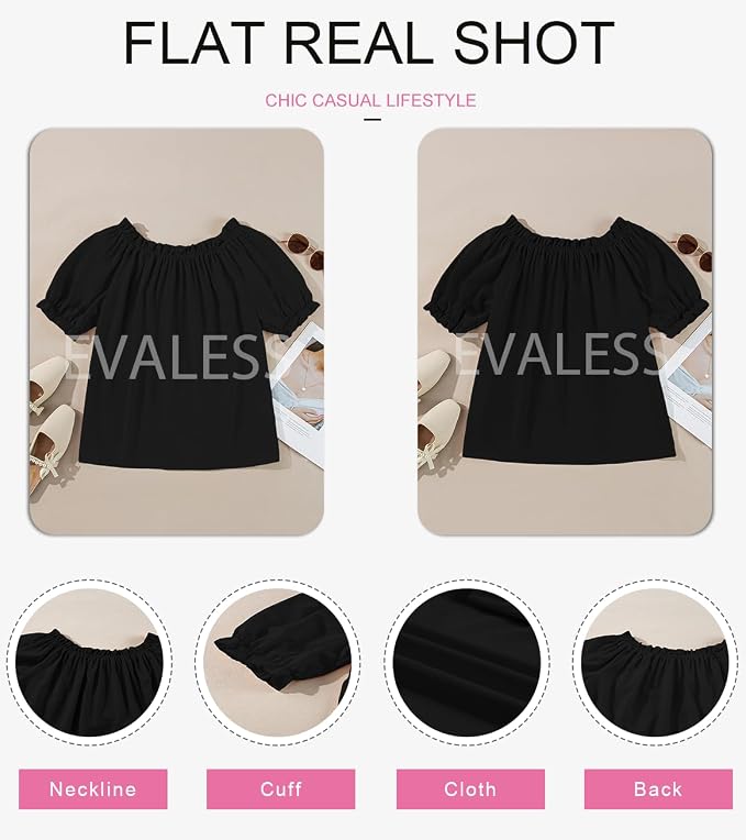 EVALESS Womens Tops Off The Shoulder Blouses for Women Dressy Casual Cute Puff Sleeve T Shirts Fashion 2026 - Image 4