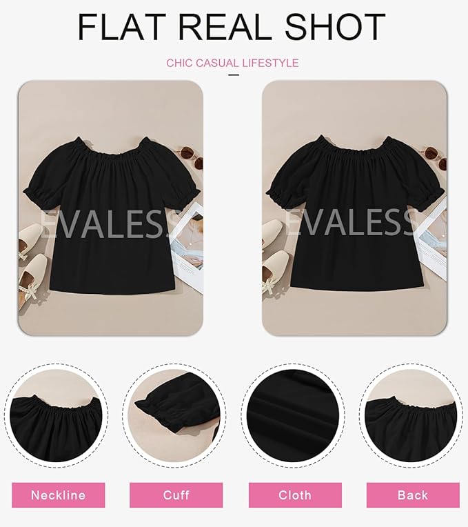 EVALESS Womens Tops Off The Shoulder Blouses for Women Dressy Casual Cute Puff Sleeve T Shirts Fashion 2026 - Image 4
