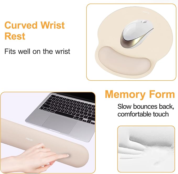 MOSISO Wrist Rest Support for Mouse Pad&Keyboard Set, Apricot | Circle Curved Ergonomic Mousepad Non-Slip Base Home/Office Pain Relief&Easy Typing Pad with Soft Cloth&Silicone Lining - Image 4