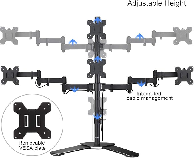 Suptek Quad LED LCD Monitor Stand up Free-Standing Desk Stand Extra Tall 31.5" Pole Heavy Duty Fully Adjustable Mount for 4 (3+1) / Four Screens up to 27 inch (ML6864) - Image 5