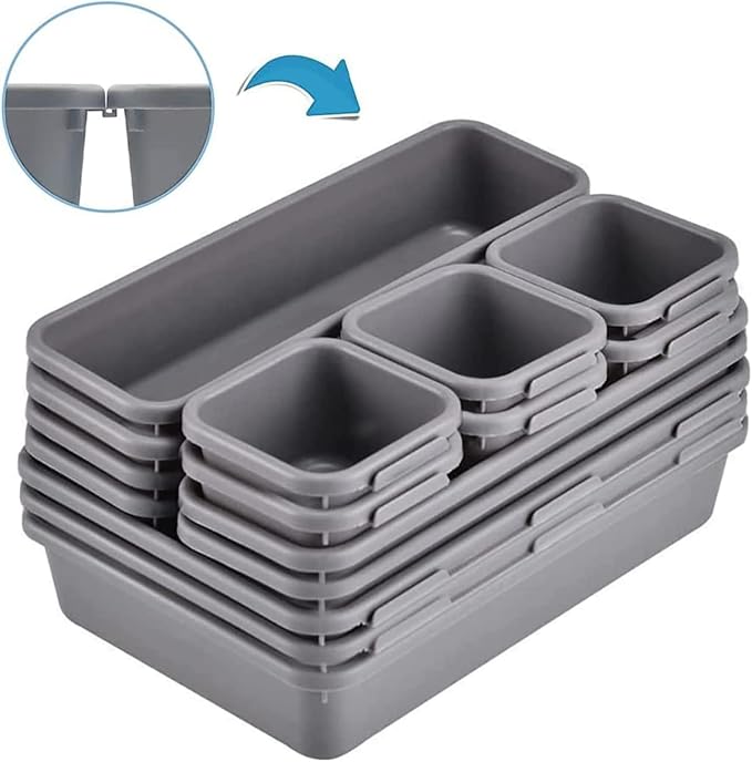 Kutesna 15PCS Interlocking Drawer Organizer, Plastic Desk Organizers Set | 3-Size Versatile Storage Bins,BPA-free, Non-slip, Fits Any Drawer for Cosmetics, Bathroom, Tools, Kitchen and Office - Image 8