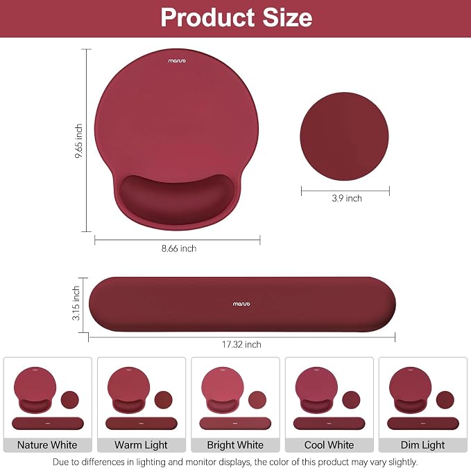 MOSISO Wrist Rest Support for Mouse Pad&Keyboard Set, Wine Red | Circle Curved Ergonomic Mousepad Non-Slip Base Home/Office Pain Relief&Easy Typing Pad with Soft Cloth&Silicone Lining - Image 7
