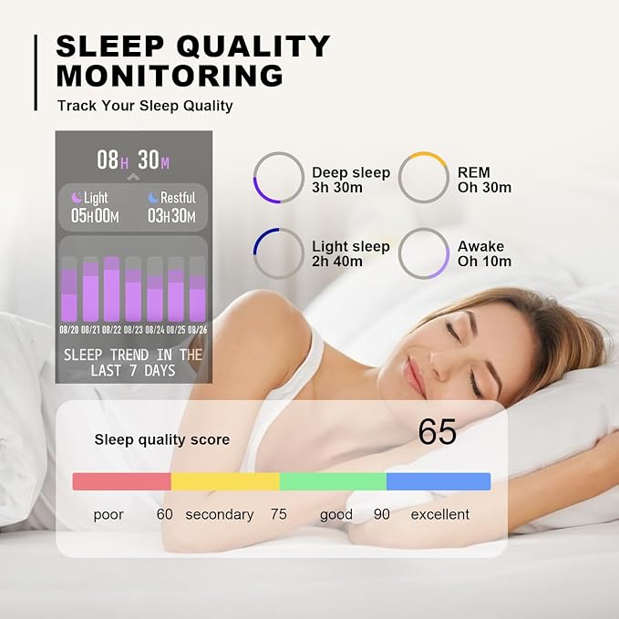 Smart Watch for Men Women Compatible with iPhone Samsung Android Phone 1.69 inch Full Touch Screen IP68 Waterproof Bluetooh Fitness Tracker Heart Rate/Sleep Monitor (Starlight) - Image 6