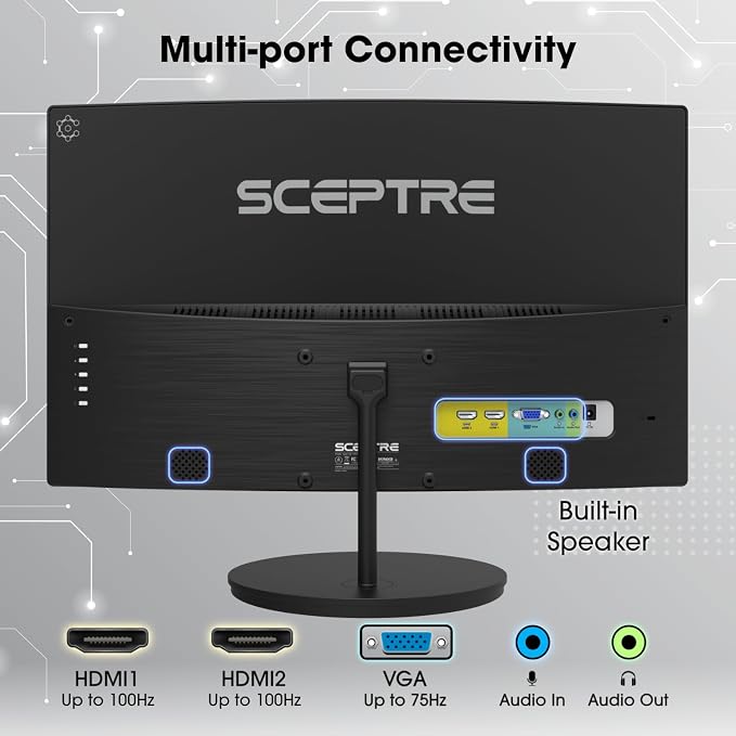New! Sceptre Curved 24-inch Gaming Monitor 100Hz 1080p R1500 98% sRGB HDMI x2 VGA Build-in Speakers, VESA Wall Mount Machine Black 2026 (C248W-1920RN Series) - Image 5