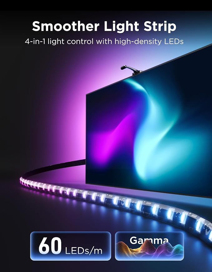 Govee TV Backlight 3 with Dual 4MP Lens, TV Lights Sync to 55-65 Inch TVs | RGBWIC LED Strip Lights for Movie Night, Smart AI Color Filter, App & Voice Control, Compatible with Matter, 60LEDs/m, 11.8ft - Image 5