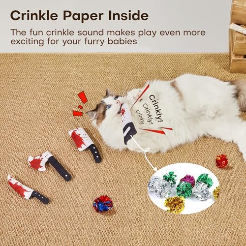 Potaroma 4Pcs Cat Toys, Horror Halloween Knife-Shaped Kitten Catnip Crinkly Sound Toys, Indoor Exercise for All Cat Breeds 6.5 Inches - Image 4