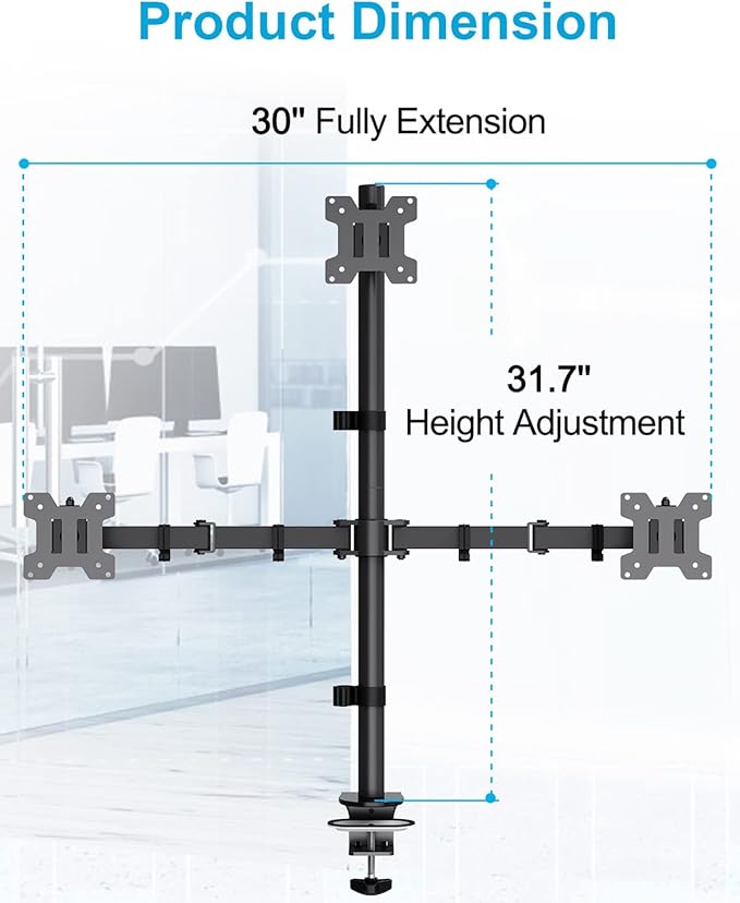 MOUNTUP Triple Monitor Stand, Height Adjustable Monitor Desk Mount Fit for 17 to 32 Inch Computer Screens, Stacked Monitors Arm for 3 Monitors, with C-Clamp and Grommet Base, up to 17.6lbs per Arm - Image 4