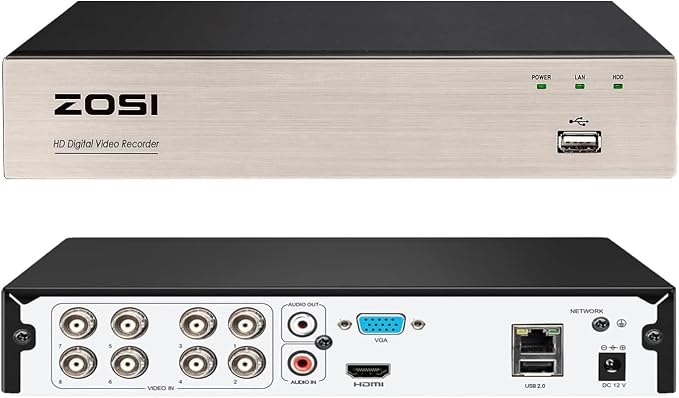 ZOSI 8Channel Surveillance Video Recorders with Human Vehicle Detection,H.265+ Hybrid 1080P 4-in-1 HD-TVI Standalone CCTV DVR System for 720P,1080P Security Cameras,Easy Remote Access(NO Hard Drive) by ZOSI