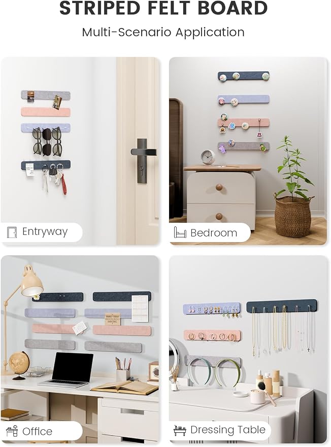 Fluxynara 13" x 2" Felt Wall Panels, Heather Grey | 8-Pack Includes 50 Push Pins and Adhesive Tabs for Photos, Notes and Decor in Bedroom Doors, Home Office or Studios - Image 6