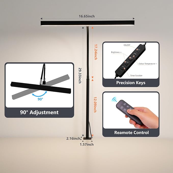 LED Desk Lamp for Office Home, Adjustable Flexible Eye-Caring Desk Light with,5 Modes 10 Brightness Adjustment, USB Adapter Desk Lamp with Clamp-T-B - Image 3