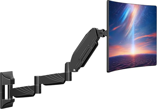 Long Arm Monitor Wall Mount for Max 32 inch Computer Screen, Extra Long Adjustable Single Wall Mount Monitor Arm, Full Motion Vesa Wall Bracket 100x100, Hold up to 17.6lbs, Black by ERGOFOCUS