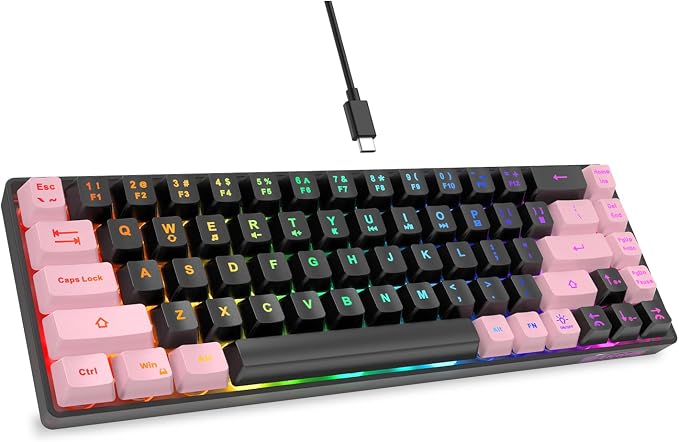 GEODMAER 65% Gaming Keyboard, LED Backlit, Ultra-Compact Anti-Ghosting No-Conflict 68 Keys Membrane Gaming Wired Keyboard for PC Laptop Windows Gamer(Black-Pink) by GEODMAER