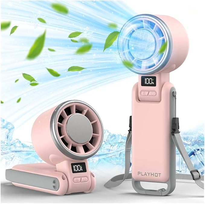 PlayHot Portable Handheld Turbo Fan with Ice Cooling, Rechargeable Personal Fan, Up tp 12Hrs Cooling, 5 Speed 25550RPM Powerful Portable Fan for Travel, Outdoor, Camping, Hiking (Pink) by PlayHot-CoolSummer