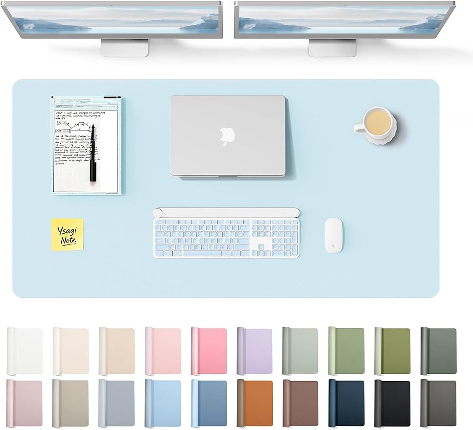 YSAGi Leather Desk Protector, Office Mat, Large Mouse Mat, Non-Slip PU Leather Blotter, Laptop Pad, Waterproof Writing Pad for Office and Home (Baby Blue, 47.2" x 23.6") by YSAGi