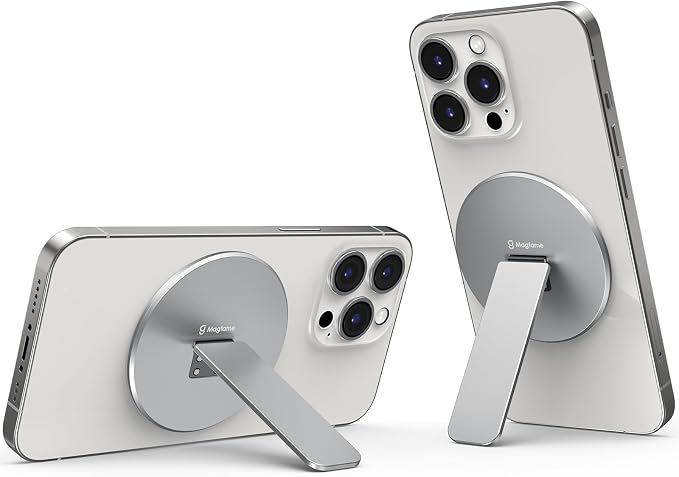 Magnetic Phone Stand Grip for Magsafe, Utral-Thin Snap-on Phone Kickstand, Holder & Grip, Foldable & Adjustable for Hands-Free Viewing | Compatible with Phone 16 15 14 13 12 Pro,Silver by Magtame