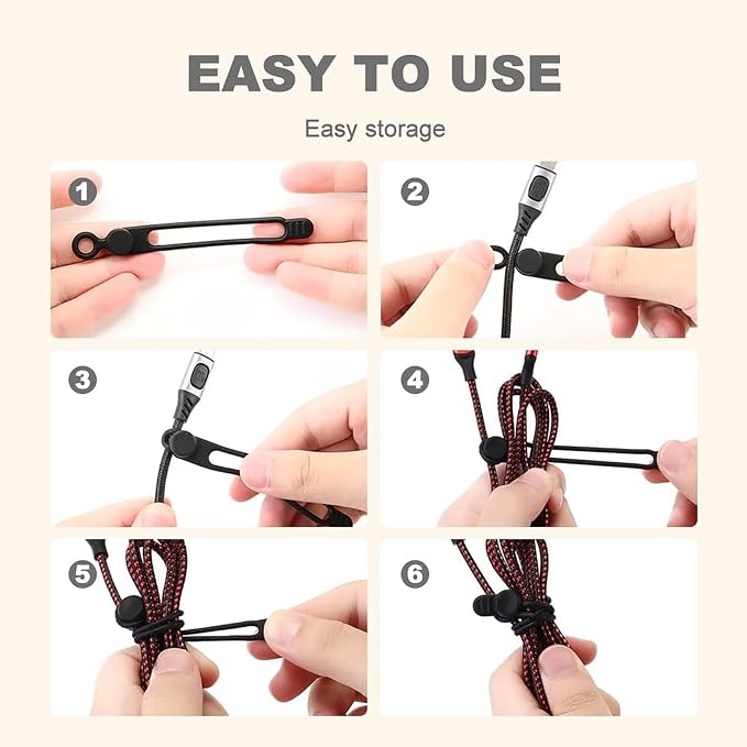 Data Cable Organizer, 2026 Upgrade Silicone Headphone Organizer, Silicone Cable Ties Reusable Cable Management Organizer Multipurpose Elastic Cord Organizer for Bundling and Fastening Cable (20Pcs) - Image 4