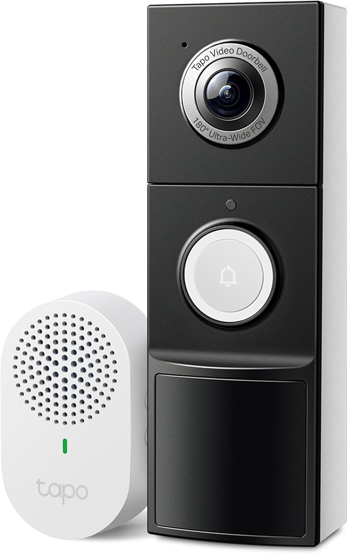 Tapo 2K+ Wired or Battery Powered Smart Video Doorbell with Chime - 180° Field of View, Person/Vehicle/Package Detection, Ring Call, 2-Way Audio, Subscription-Free Local Storage or Optional Cloud,D225 by Unknown