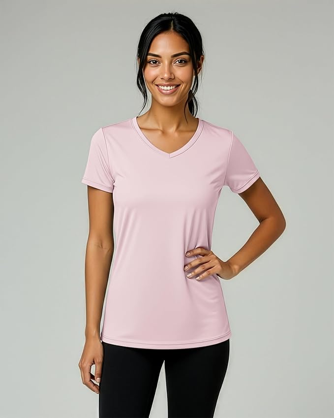 5 Pack Women's Dry Fit V Neck Workout Tops T Shirts Athletic Gym Yoga Tees | Available In Plus Size, Cooling Moisture-Wicking, Short Sleeve, Quick-Dry, Fitness, Stretch, Exercise, Running, Hiking - Image 2