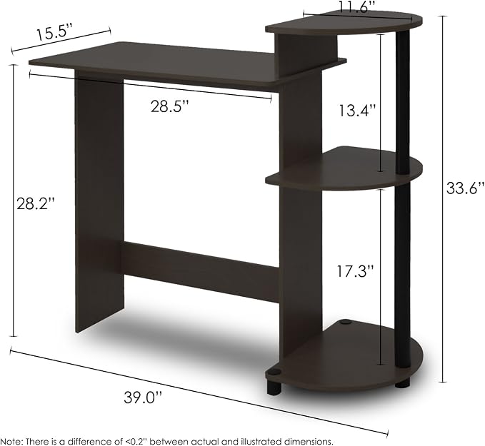 Furinno Compact Desk, 28.5" Wide Gaming Desk with Shelves, Computer Desk with Book Shelf, Office Desk for Home Office, Study Room, Dorm, Bedroom, Espresso - Image 3