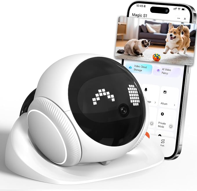 1080P Moving Pet Robot Camera, Smart Home Security Robot with Auto Tracking, Night Vision, 2-Way Audio, Auto-Recharge, Motion Alerts, App Control for Pet, Baby & Elderly Care by HoneyTour