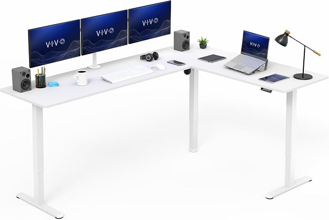 VIVO White 84 x 63 in Corner Standing Desk, DESK-E3CTWW-84 | Electric, Large Reversible L-Shaped Table, Sit Stand Height Adjustable, Memory Controller, Office Furniture Sets, Black Frame by Unknown