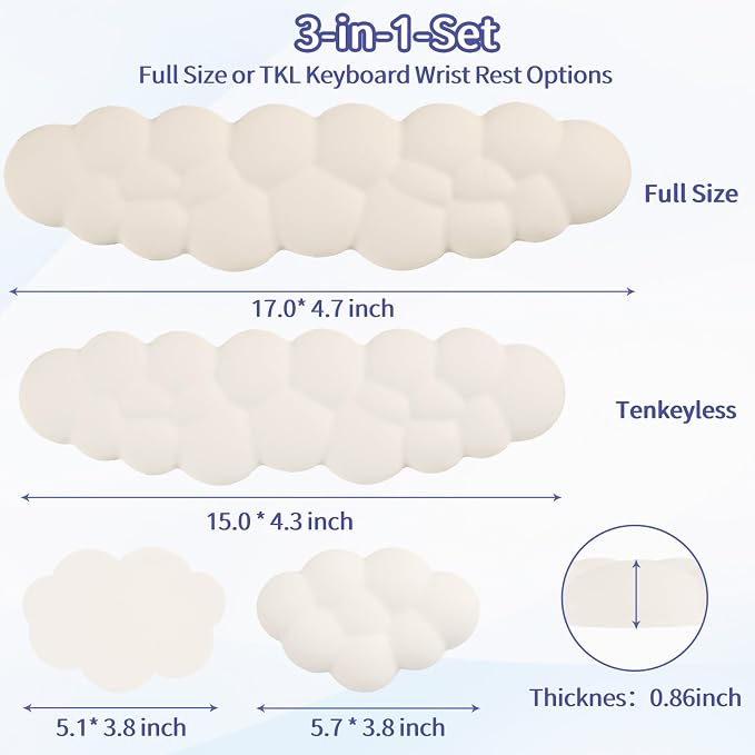 Sushret Cloud Wrist Rest Keyboard, Cloud Keyboard Wrist Pad Set with PU Leather Memory Foam, Cute Arm Rest for Palm Support, PC/Gaming Desk Accessories/Office Setup/Computer Hand Cushion - Beige - Image 7