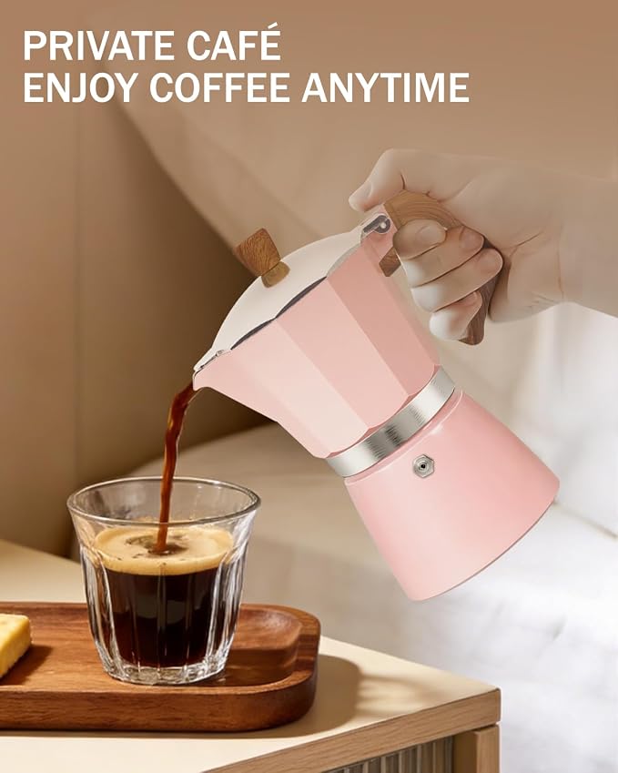 Coffee Maker Stovetop Espresso Maker 3 Cup Aluminum Moka Pot Percolator 5oz 150ml Easy Brewing for Electric Ceramic Stoves Home Camping Italian Cuban Café Classic Sip Sized Pink - Image 3