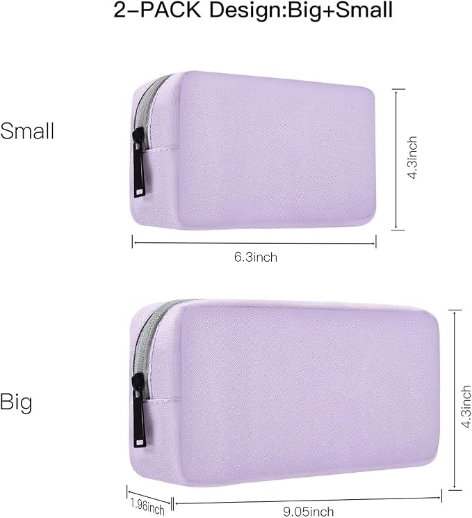 Universal Electronics Accessories Bag Pouch, 2-Pack Portable Soft Carrying Case Bag Wire Cable Organizer for Hard Drive, Power Adapter, Laptop Mouse, Cosmetics Kit, Cell Phone, Small+Big-Purple - Image 2