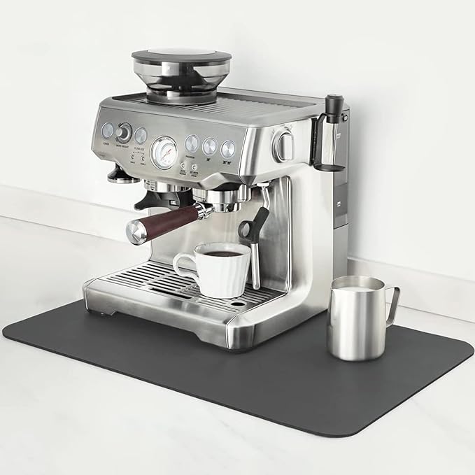 Mimore Coffee Mat - 18x24 Inch Grey Countertop Mat - Absorbent, Hides Stains, Rubber Backed - Dish Drying Mat Fits Under Coffee Maker or Espresso Machine (Compatible with Ninja Luxe Cafe) by Mimore