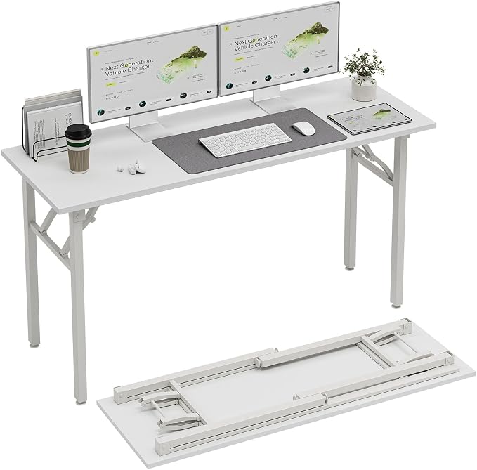 TEMI Long Computer Desk Folding Table - 55.1" Foldable Office Desk, No Assembly, Perfect Writing Table for Bedroom or Apartment, Portable Large Desk or Study Table with Compact Design, White Ash by TEMI