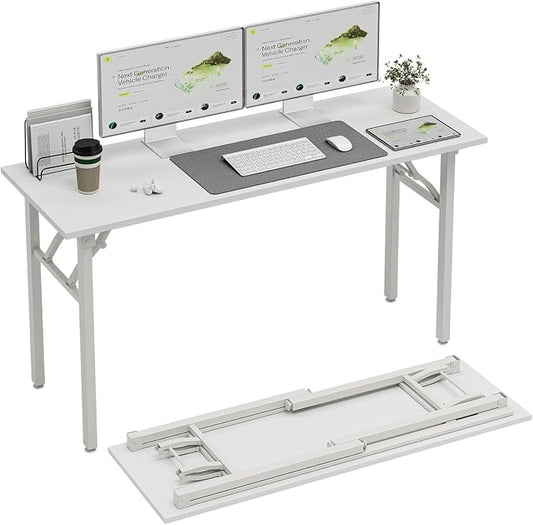 TEMI Long Computer Desk Folding Table - 55.1" Foldable Office Desk, No Assembly, Perfect Writing Table for Bedroom or Apartment, Portable Large Desk or Study Table with Compact Design, White Ash by TEMI