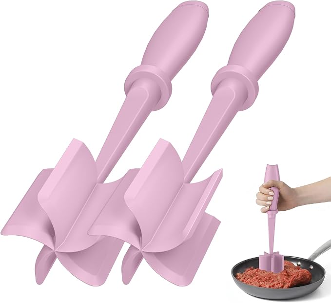 2Pack Meat Chopper Upgrade Hamburger Smasher, Masher for Ground Beef | Heat Resistant, Food-Grade Nylon, for Ground Turkey/Chicken and More, Non Stick Mix Grinder, Dishwasher Safe, Pink by PGYARD