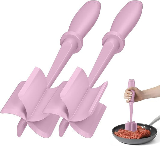 2Pack Meat Chopper Upgrade Hamburger Smasher, Masher for Ground Beef | Heat Resistant, Food-Grade Nylon, for Ground Turkey/Chicken and More, Non Stick Mix Grinder, Dishwasher Safe, Pink by PGYARD