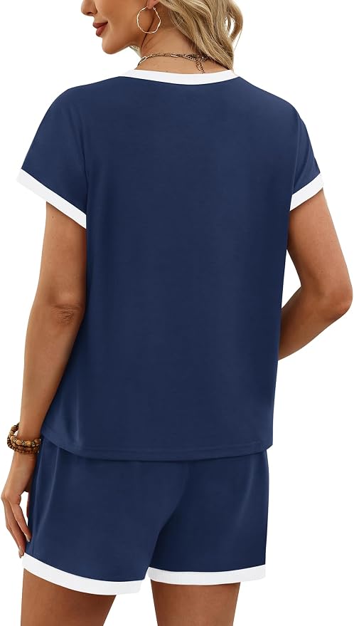 WIHOLL Two Piece Sets for Women Summer Lounge Short Sets Cap Sleeve Crew Neck Sweatsuit with Pocket XS-2XL - Image 5