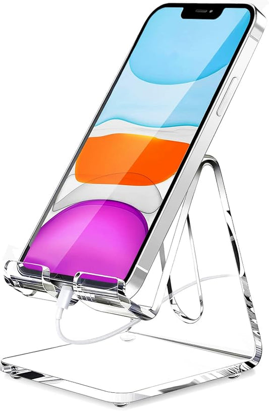 Crpich Acrylic Cell Phone Stand, Portable Clear Phone Stand for Desk, Compatible with Phone16 15 14 13 Pro Max Mini 12 11 Plus SE, Switch, Android Smartphone, Pad, Tablet, Desk Accessories by Crpich
