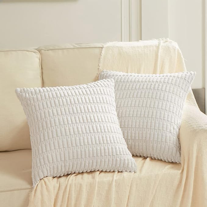 Fancy Homi 4 Packs Decorative Throw Pillow Covers for Living Room Couch Bed, Modern Farmhouse Boho Home Décor Accent Cushion Case, 14" x 14", White - Image 6