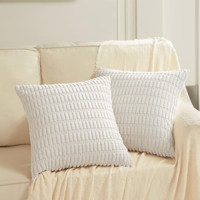 Fancy Homi 4 Packs Decorative Throw Pillow Covers for Living Room Couch Bed, Modern Farmhouse Boho Home Décor Accent Cushion Case, 18" x 18", White - Image 6