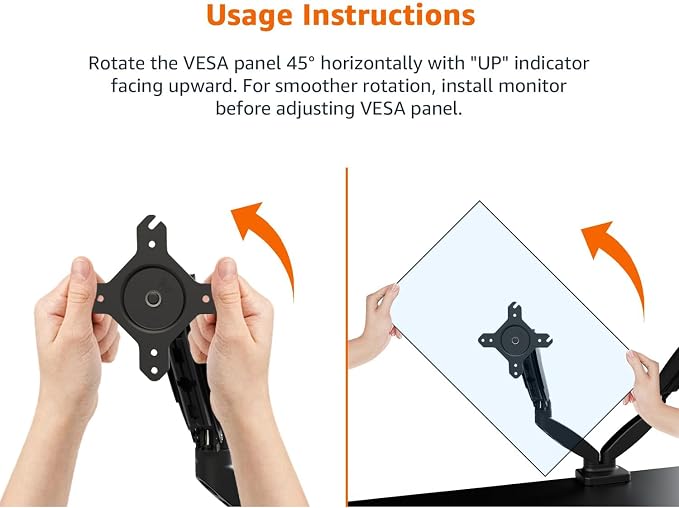 Amazon Basics Gas Spring Dual Monitor Arm Desk Mount, Adjustable Tension, Fits 15–27 Inch Monitors, Supports 4.4–15.4 lbs Each Arm, VESA 75x75/100x100, Black - Image 2