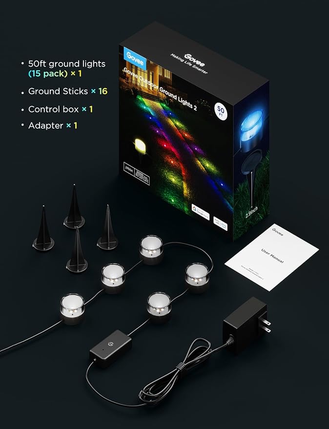 Govee Outdoor Ground Lights 2, 50ft Patio Decorations, 15 Pack | RGBIC Pathway Lights With 100LM Warm White, IP67 Waterproof, 63 Scene Modes, Works With Alexa, Google Assistant - Image 9