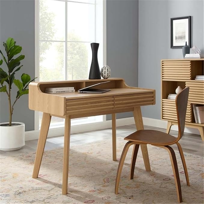 Modway Render Mid-Century Modern Office, Writing Desk, Oak - Image 2