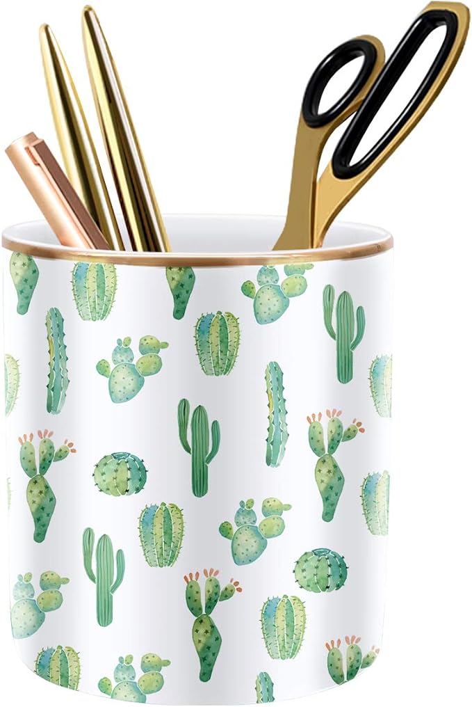 Pen Pencil Holder, Multi-Purpose Holder for Desk Pencil Cup for Girls Boys Kids Durable Ceramic Desk Organizer Makeup Brush Holder for Office, Classroom, Home, Cactus by WAVEYU